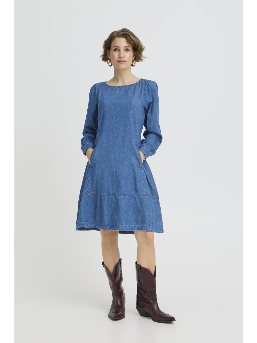 b.young Bykairon Mid Blue Chambray Denim A-Line Dress