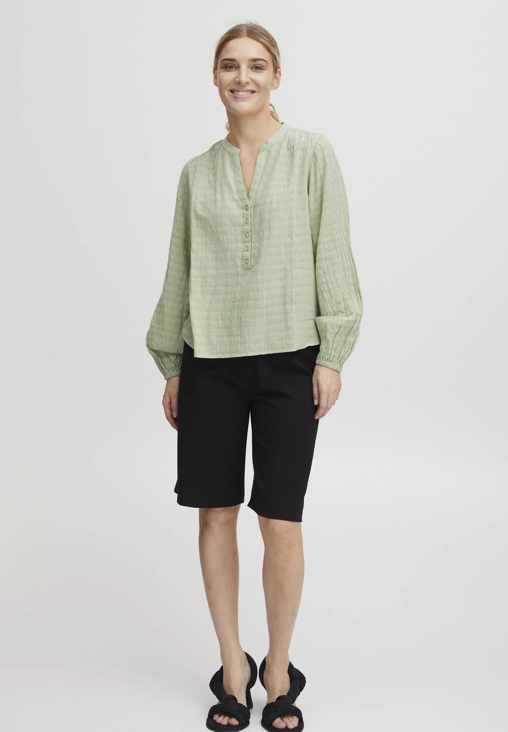 b.young BYIloni Texturált Jacquard Blúz - Füstzöld