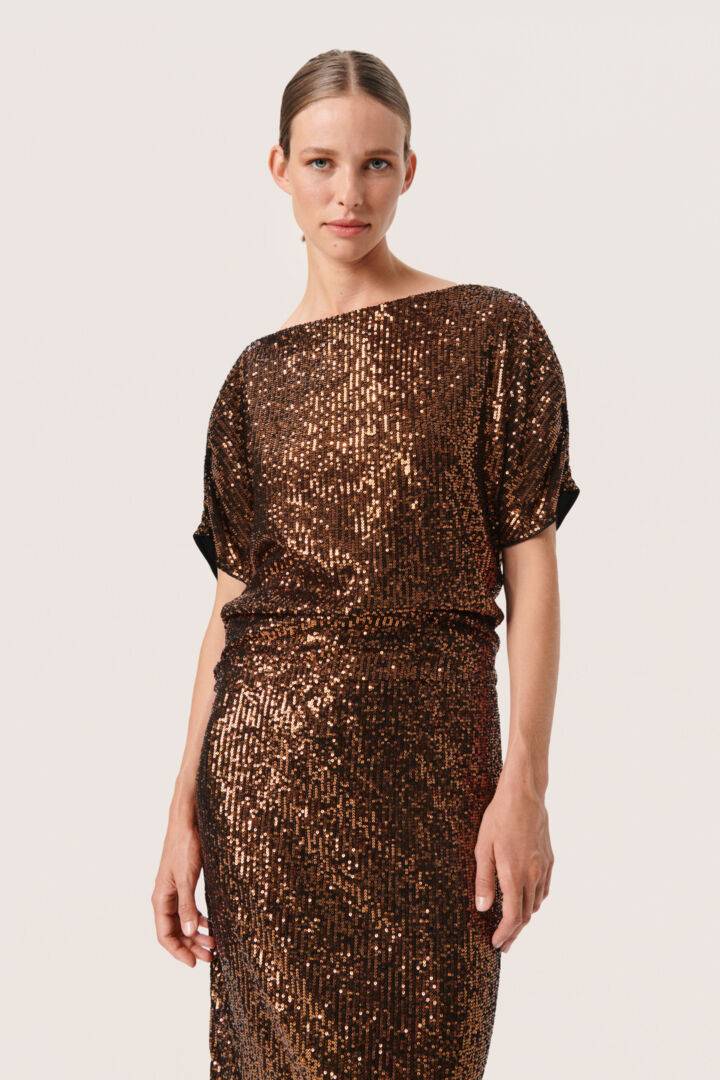 Soaked in Luxury Suse Sequin Top - Copper Bronze Party Top