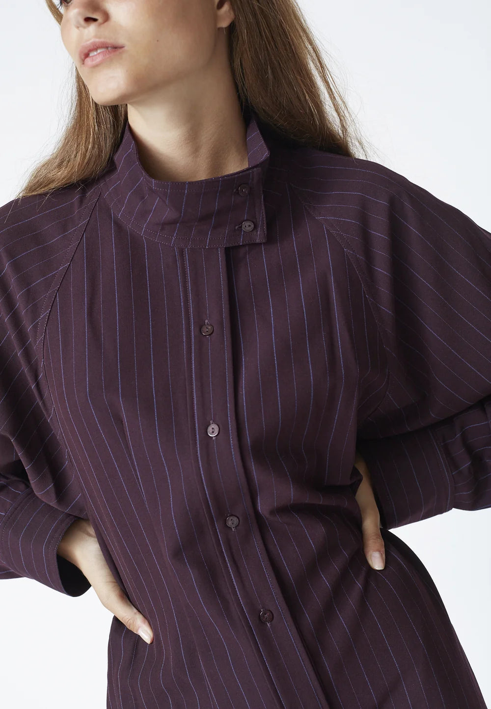 Co'couture Trinny CC csíkos, denevérujjú midiruha – szilva