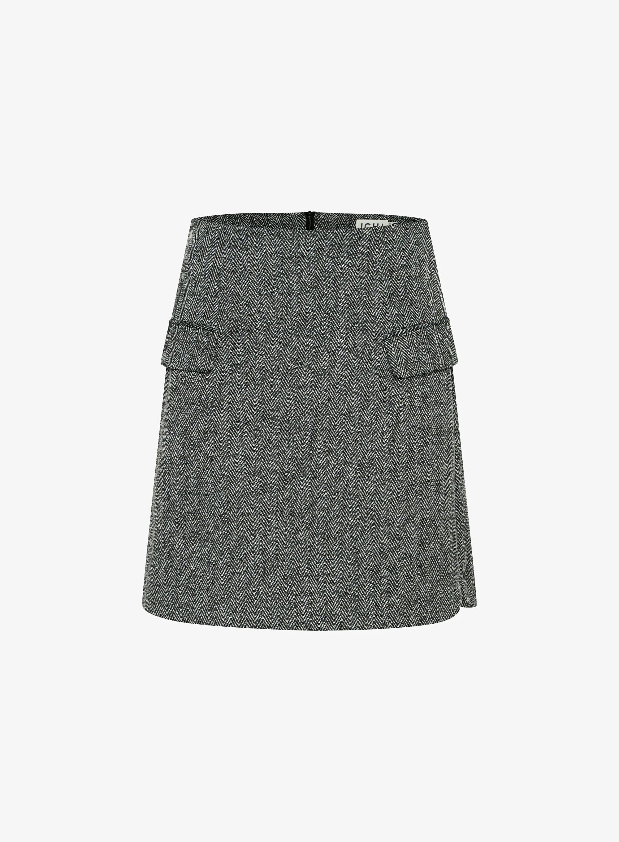 ICHI Kate A-vonalú Szoknya – Fekete-fehér Halszálkás