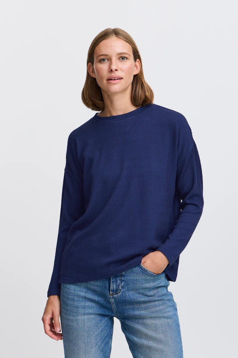 b.young Bypesina Textured Long-Sleeve Top - Medieval Blue