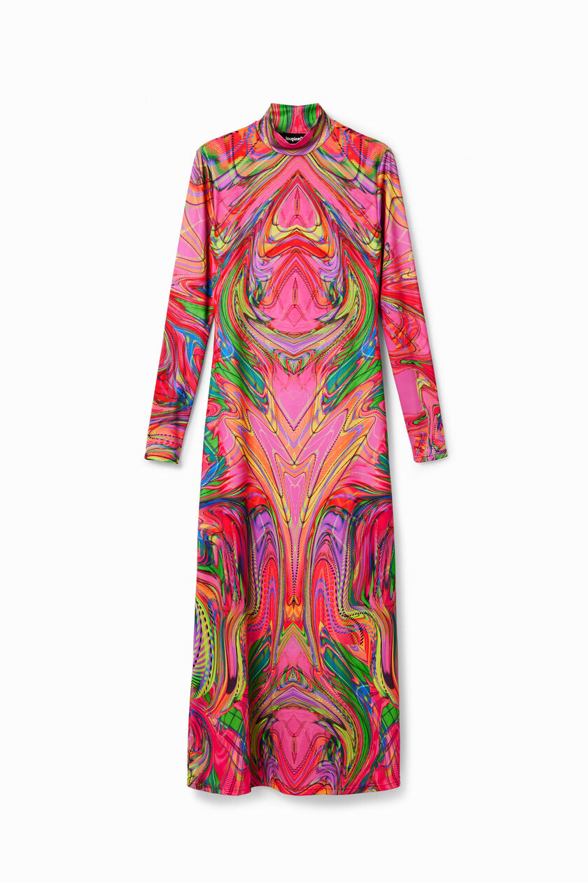 Desigual Psychedelic Marble Turtleneck Midi Dress – Pink