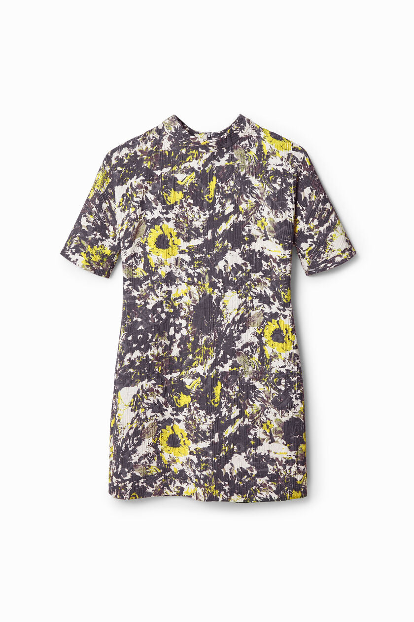 Desigual Sunflower Print Ribbed Mock-Neck Mini Dress – Black Multicolour