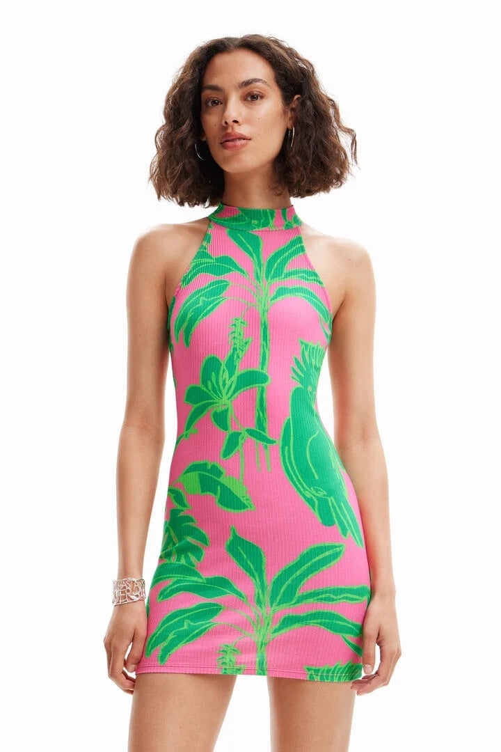 Desigual Tropical Halter Mini Dress – Pink