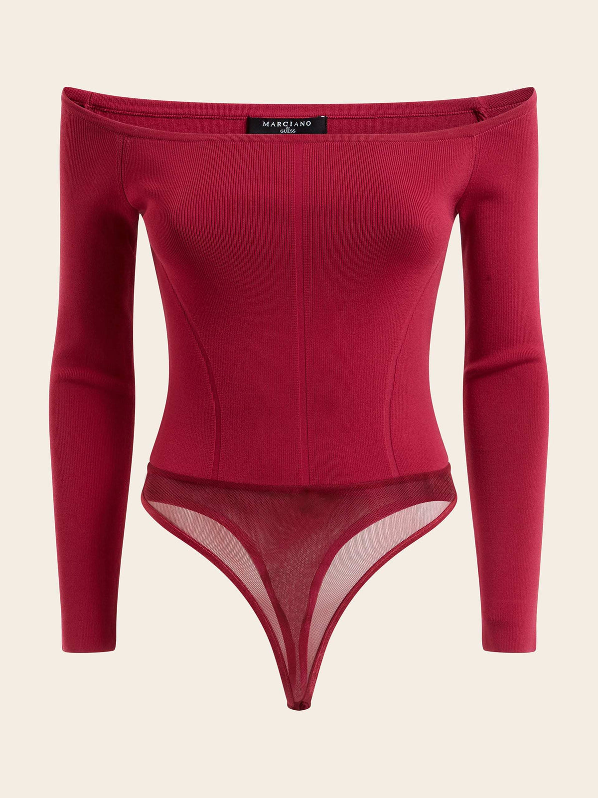 Marciano by Guess vállat szabadon hagyó, bordázott body – magenta