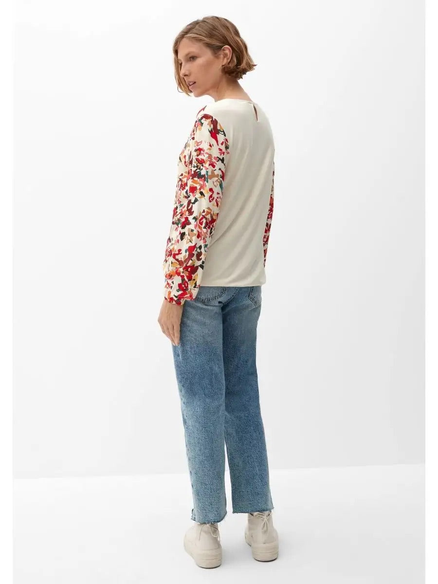 s.Oliver őszi virágmintás blúz kulcslyukmintás hátrésszel - krémszínű