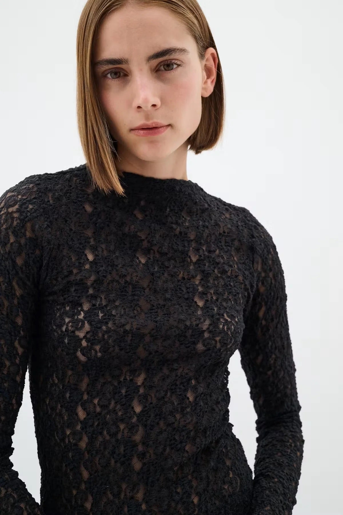 InWear Civah Stretch Lace Top - Black Slim Fit Slash Neck