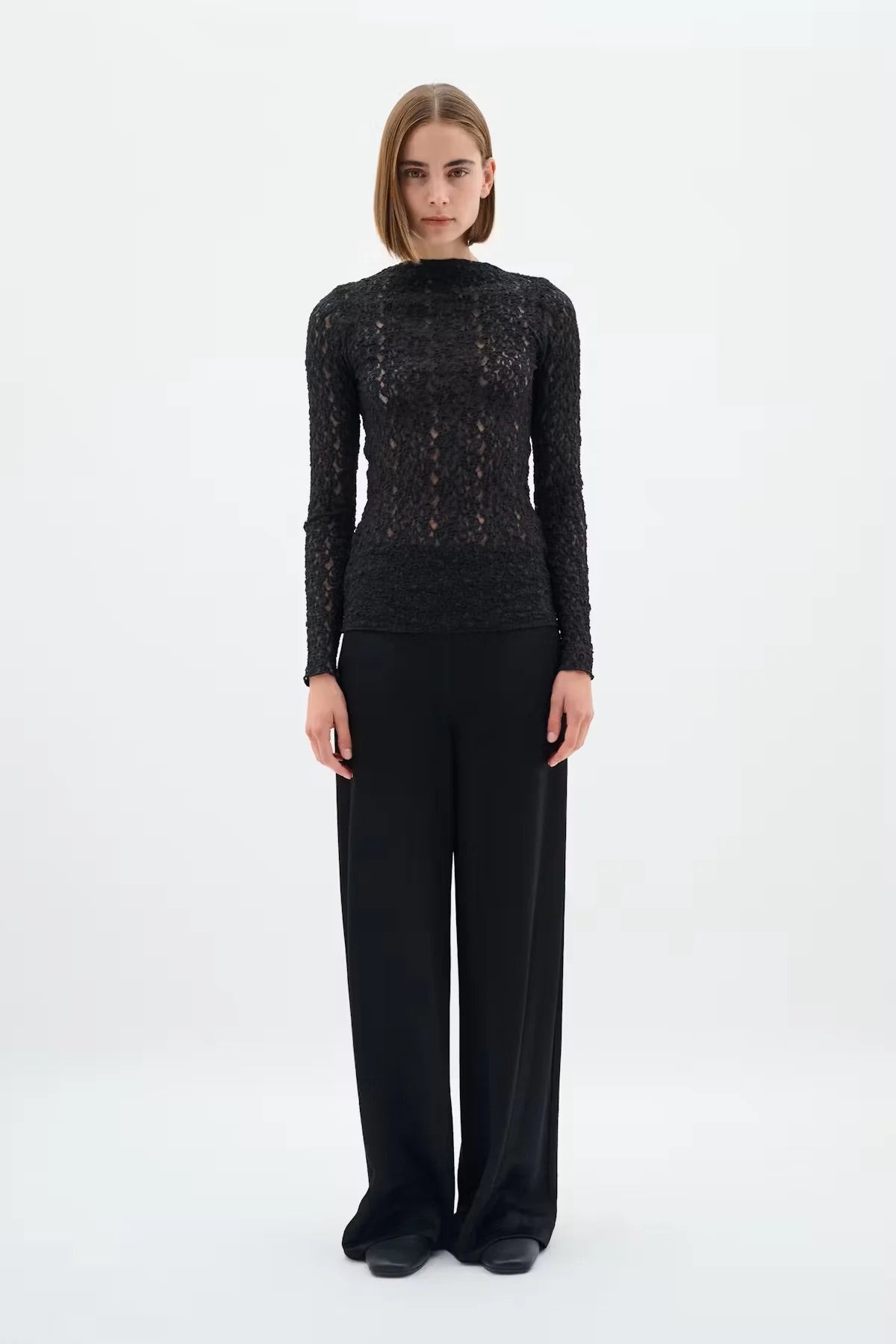 InWear Civah Stretch Lace Top - Black Slim Fit Slash Neck