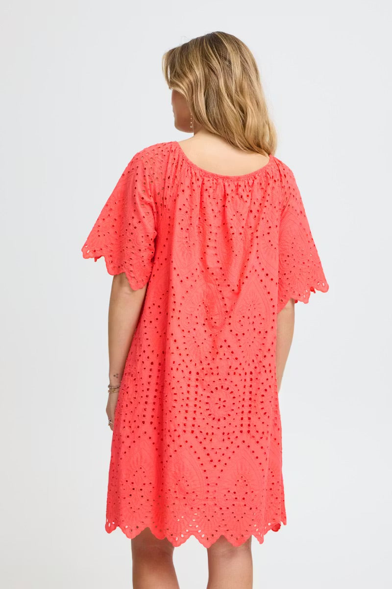 Sorbet Milea Off-Shoulder Broderie Anglaise Dress - Coral Pink