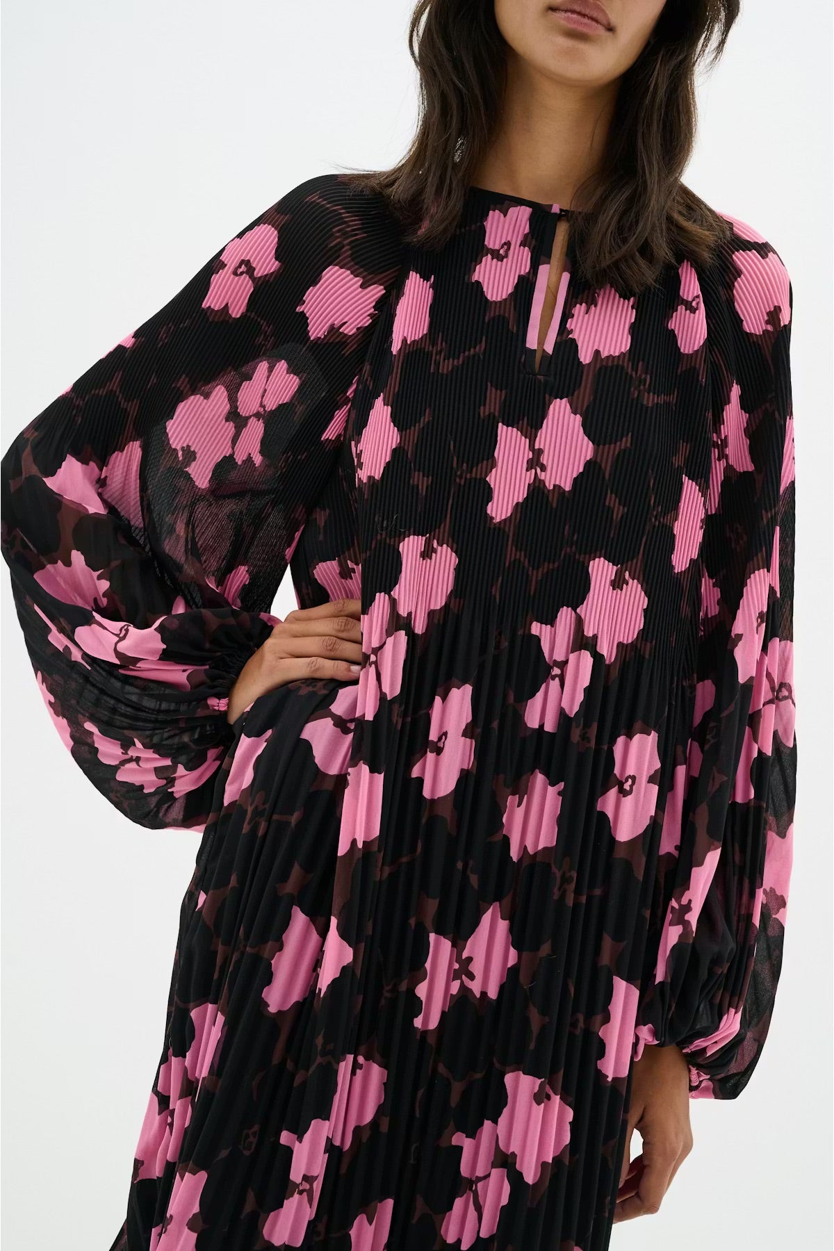 InWear MendraIW Short Dress - Pink Floral Print Pleated Dress