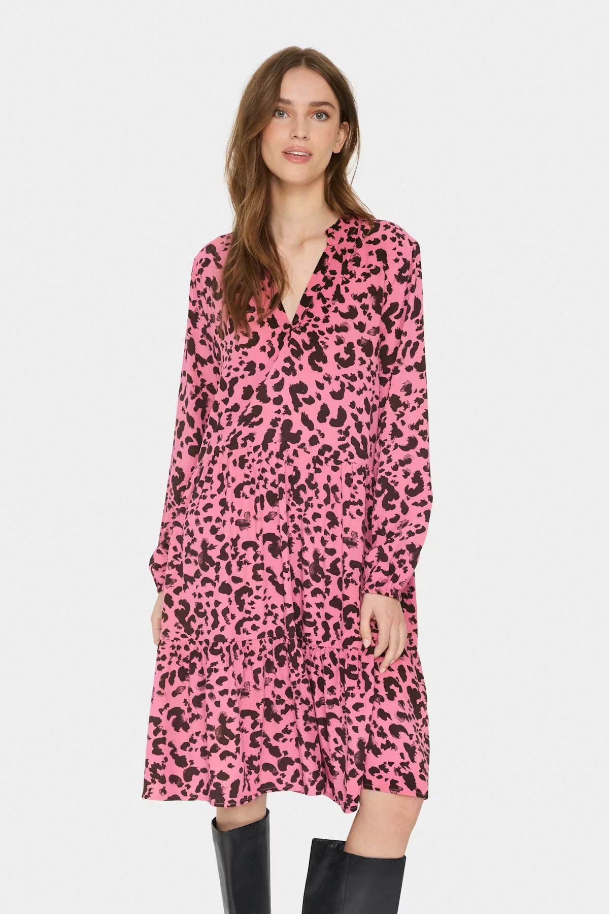 Saint Tropez stílusú EdaSZ hosszú ujjú ruha - Rózsaszín