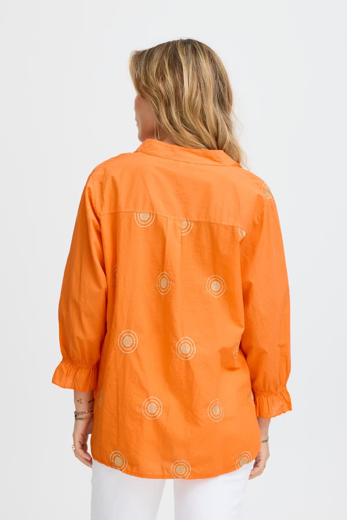 Sorbet Gilsa Embroidered V-Neck Blouse in Tangerine Orange