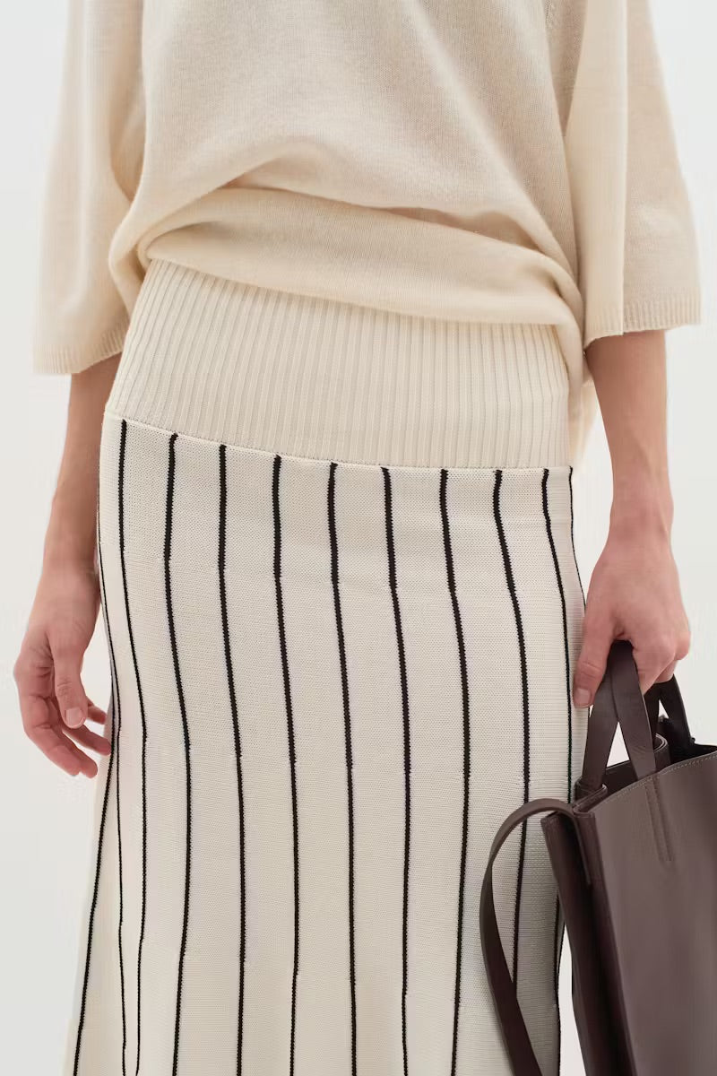 InWear PaiteIW Knit Skirt - Cream Black Striped Midi Skirt
