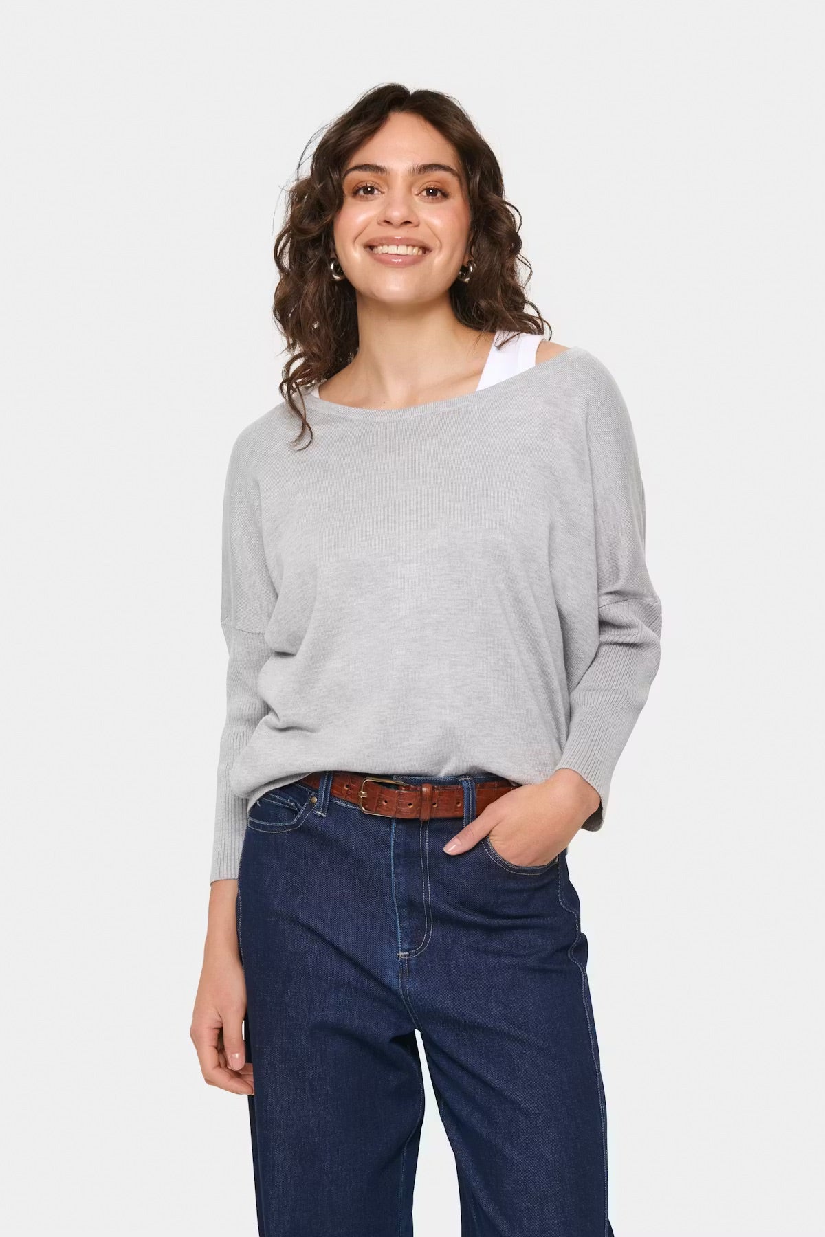 MilaSZ R-Neck Pullover - Pearl Grey Melange