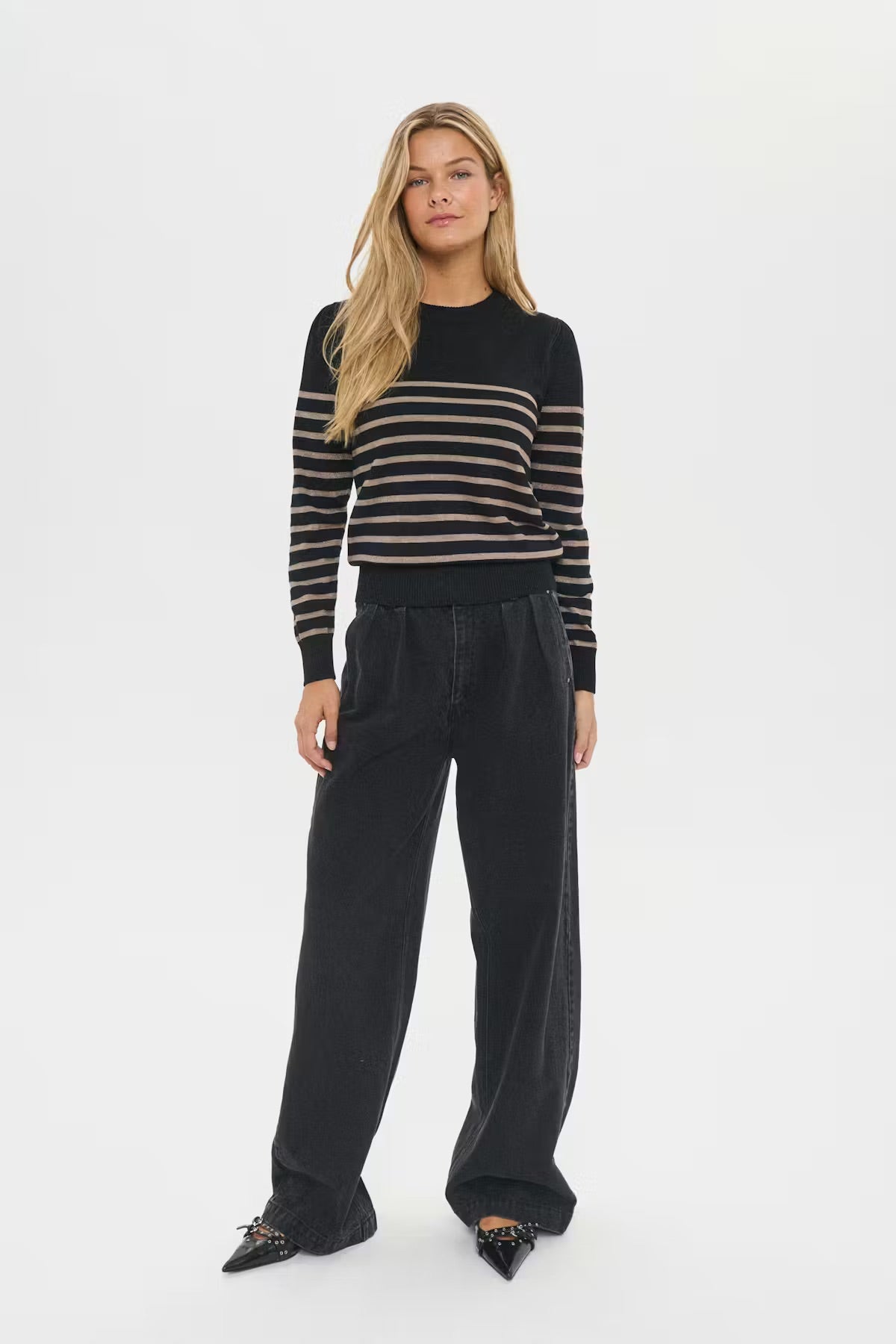 Saint Tropez MilaSZ Pulóver - Fekete, Arany Csíkokkal