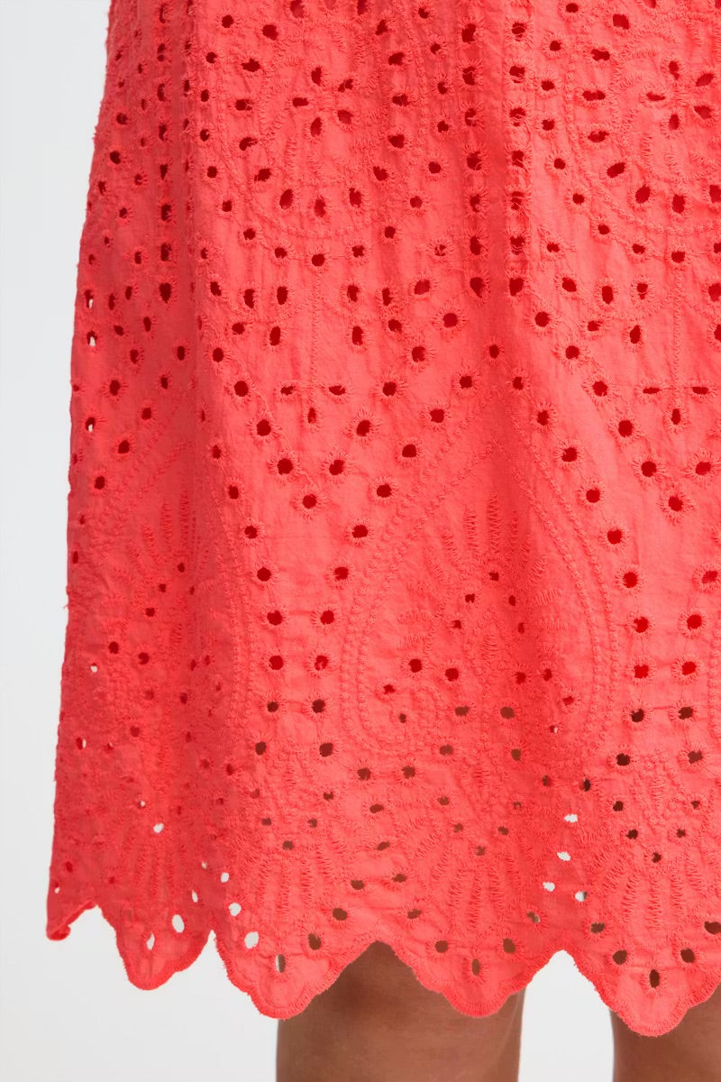 Sorbet Milea Off-Shoulder Broderie Anglaise Dress - Coral Pink