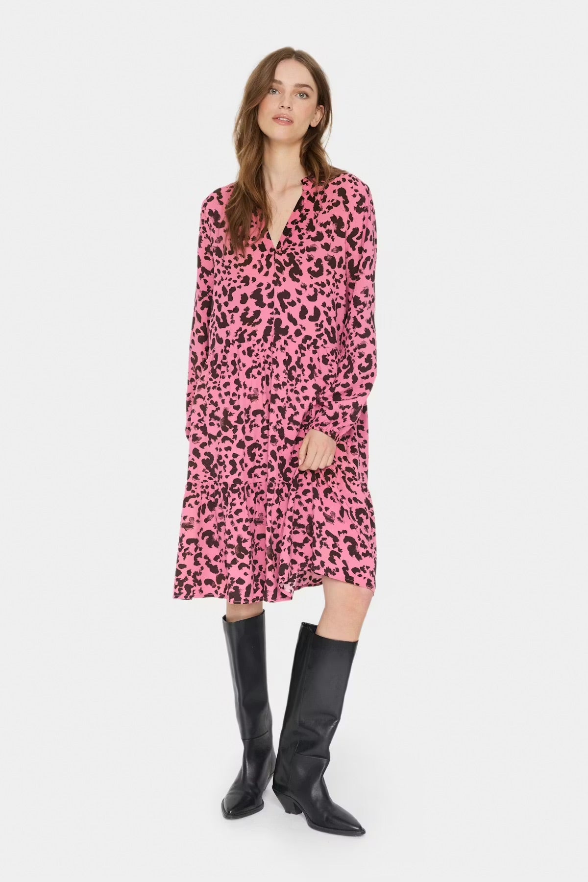 Saint Tropez stílusú EdaSZ hosszú ujjú ruha - Rózsaszín