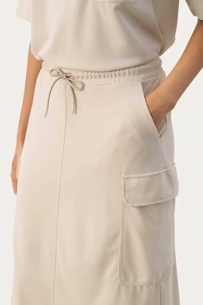 Part Two JanayaPW Cargo Skirt - Beige Utility Midi Skirt