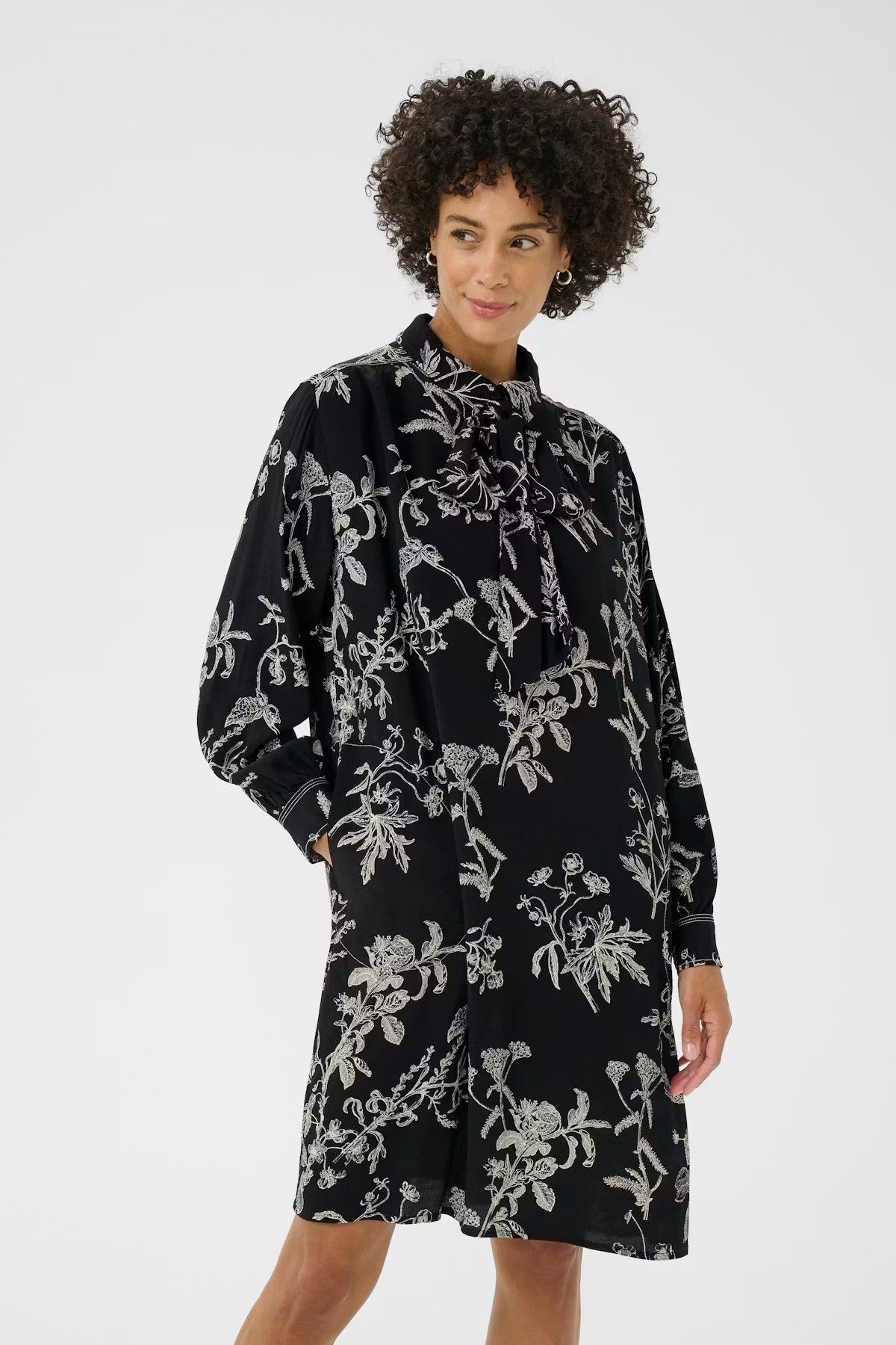Part Two SanesPW Dress - Black Floral Print Shirt Dress