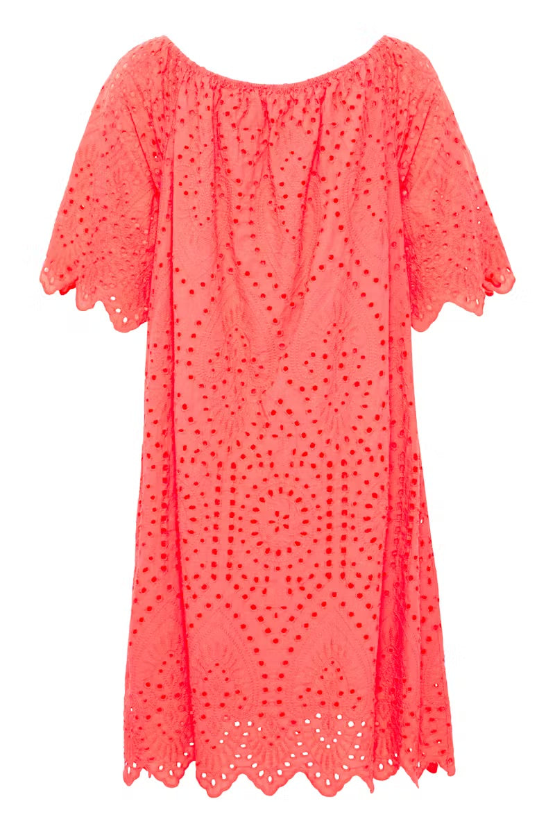 Sorbet Milea Off-Shoulder Broderie Anglaise Dress - Coral Pink