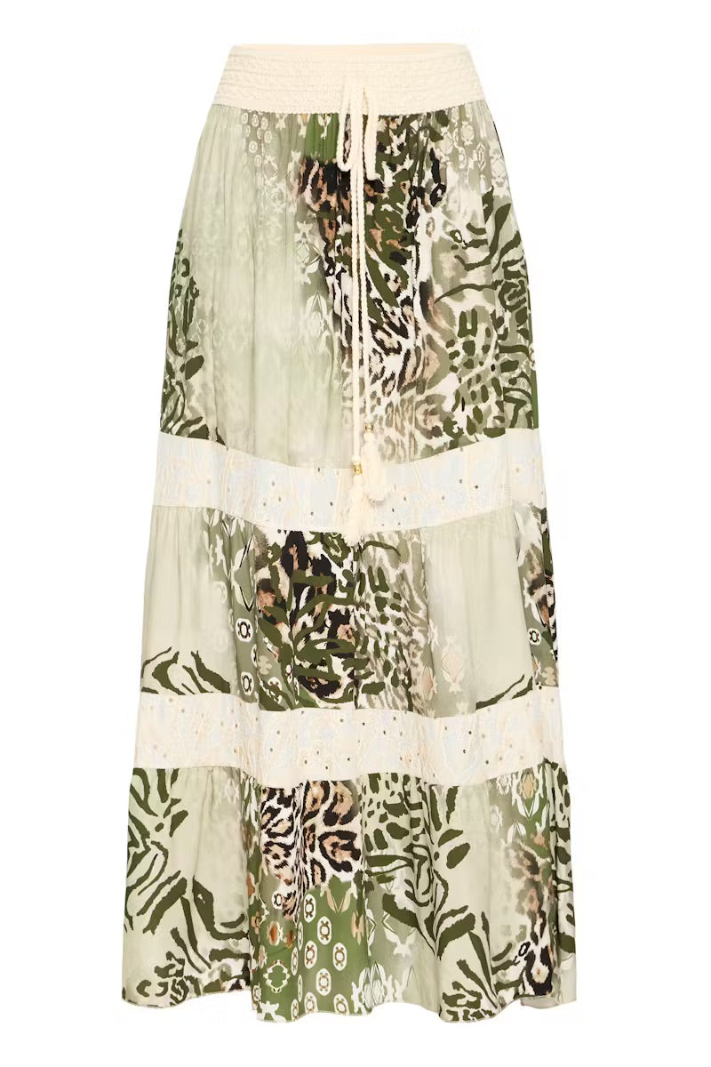 Sorbet Alona Többsoros Maxi Szoknya Állatmintával - Krém és Zsálya