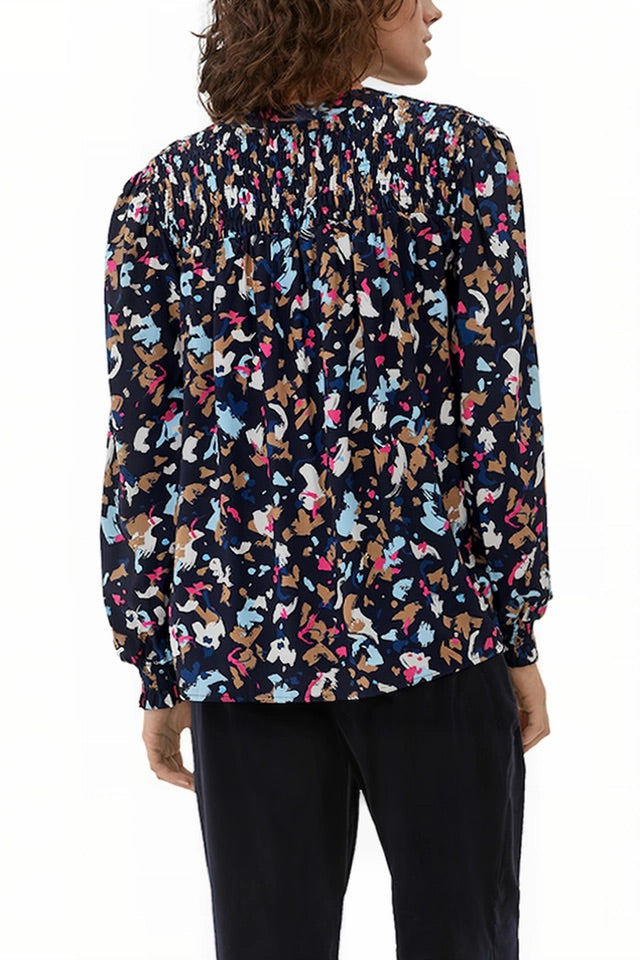 s.Oliver Abstract Floral Print Blouse - Marine Blue