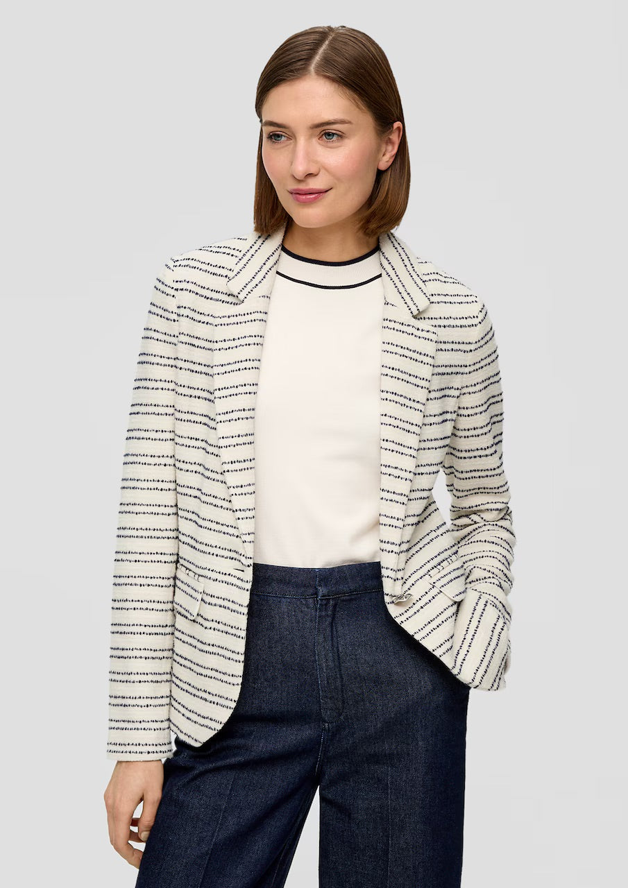 s.Oliver BLACK LABEL Striped Tweed Blazer - Ecru