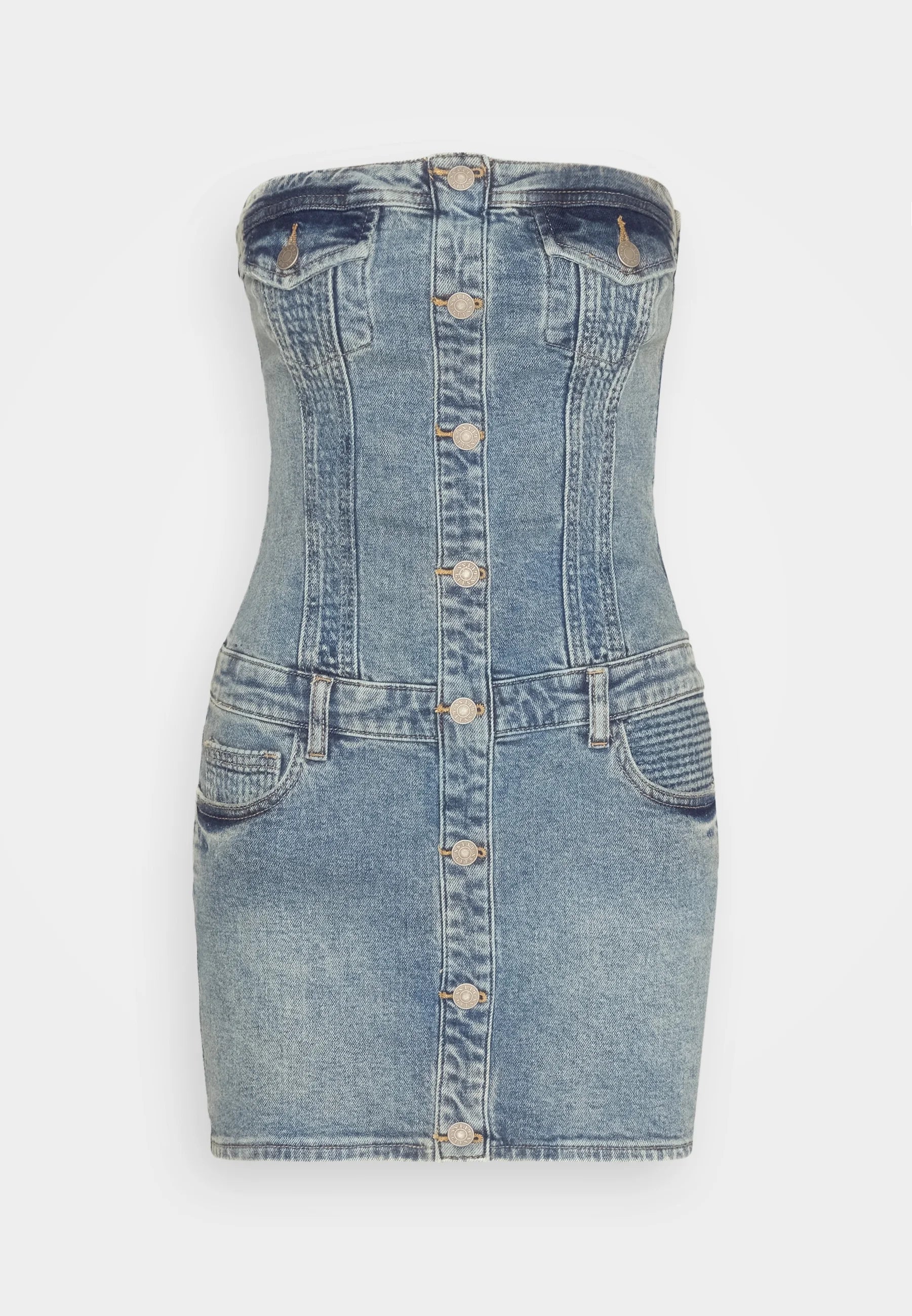 Guess Strapless Denim Corset Mini Dress