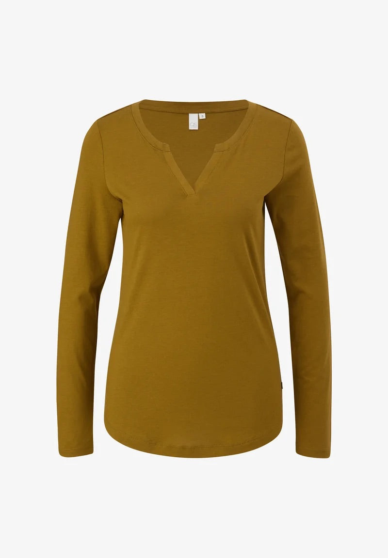 QS by s.Oliver Long Sleeve Top with Tunic Neckline - Guacamole