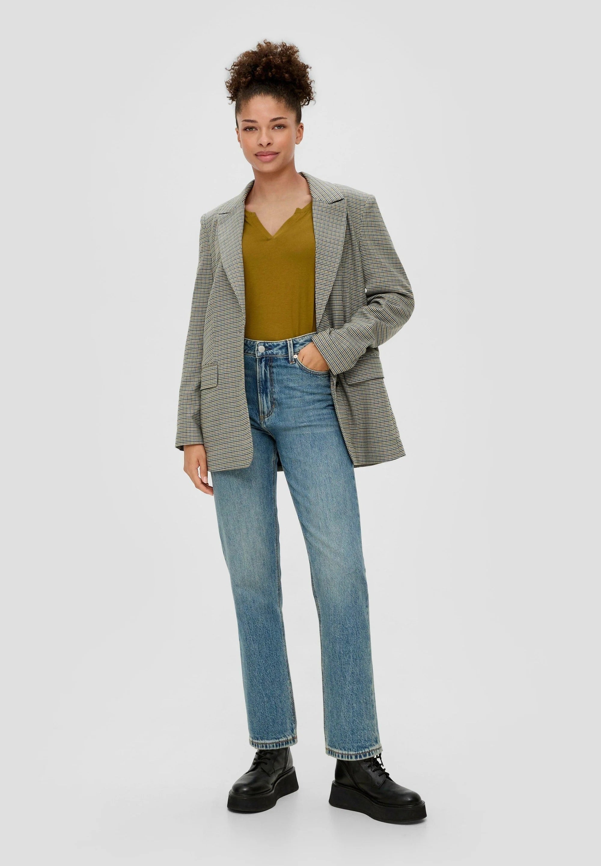 QS by s.Oliver hosszú ujjú felső tunika nyakkivágással - Guacamole