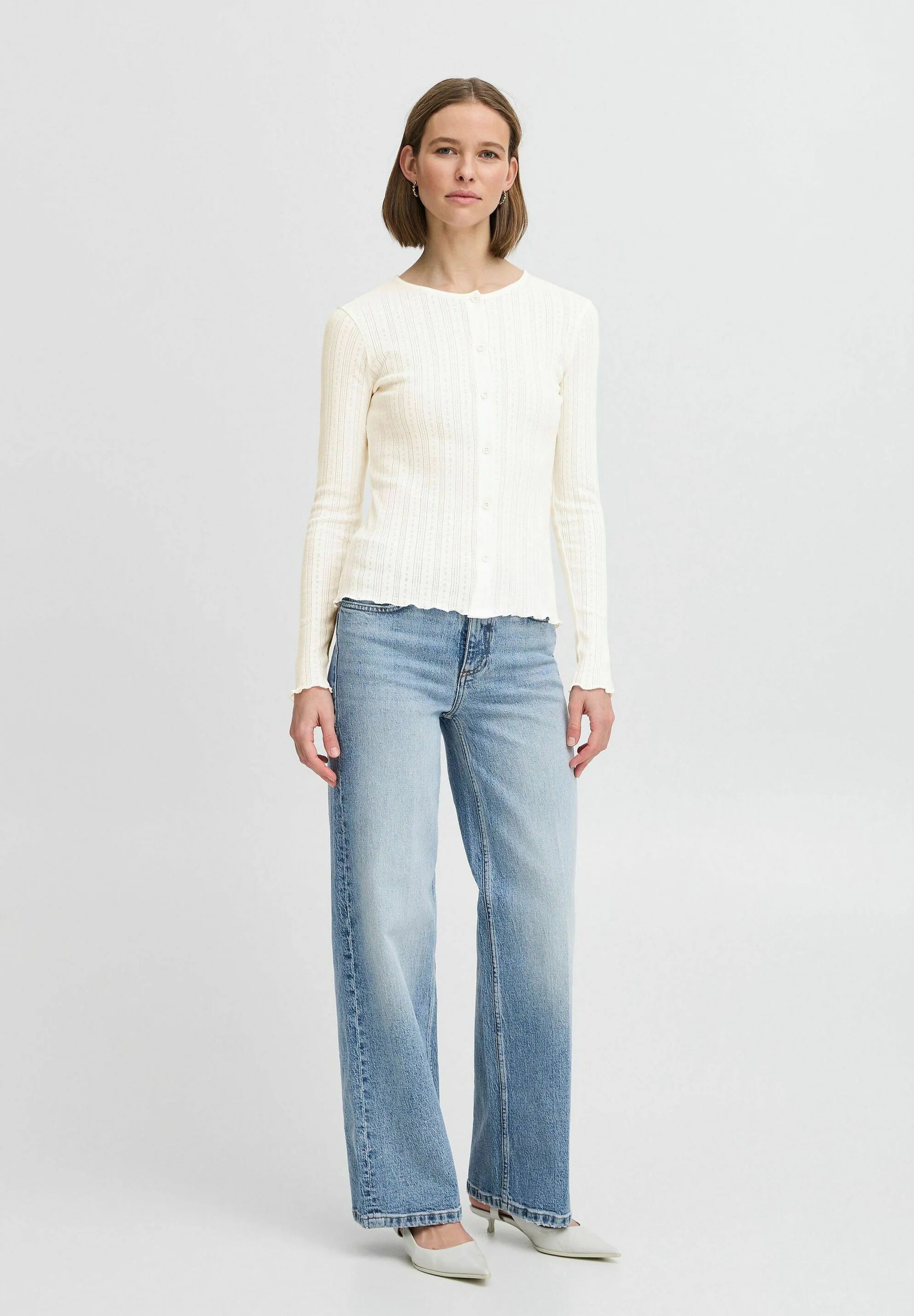 b.young Byunica Pointelle Knit Cardigan - Off White