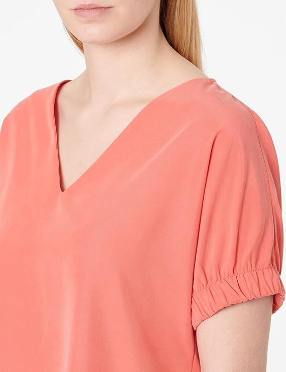 s.Oliver Women's Coral Blouse - V-Neck with Gathered Sleeves