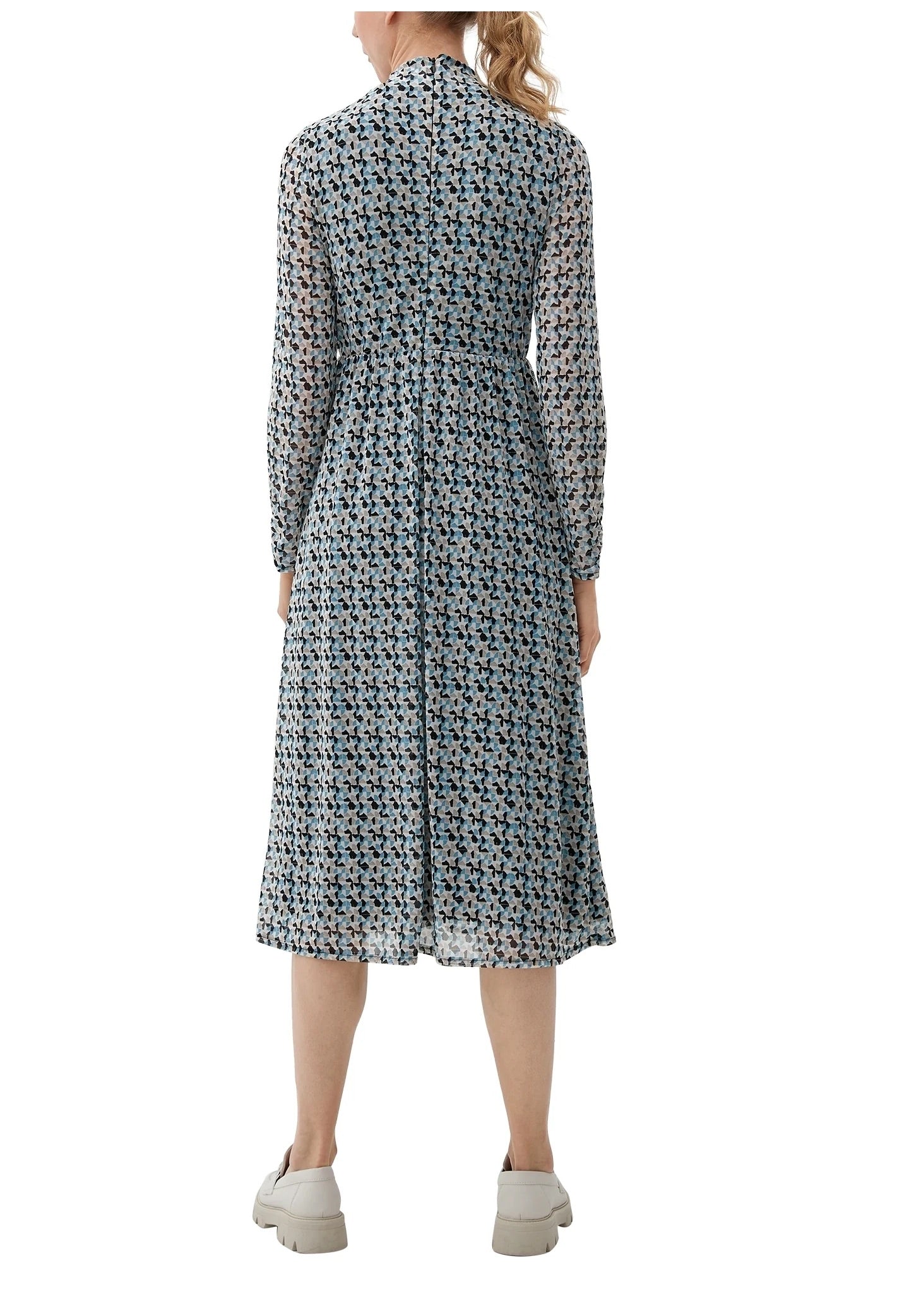 s.Oliver Floral Print Midi Dress with High Neck - Light Blue