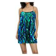 Desigual Iridescent Sequin Fringe Mini Dress – Green Blue
