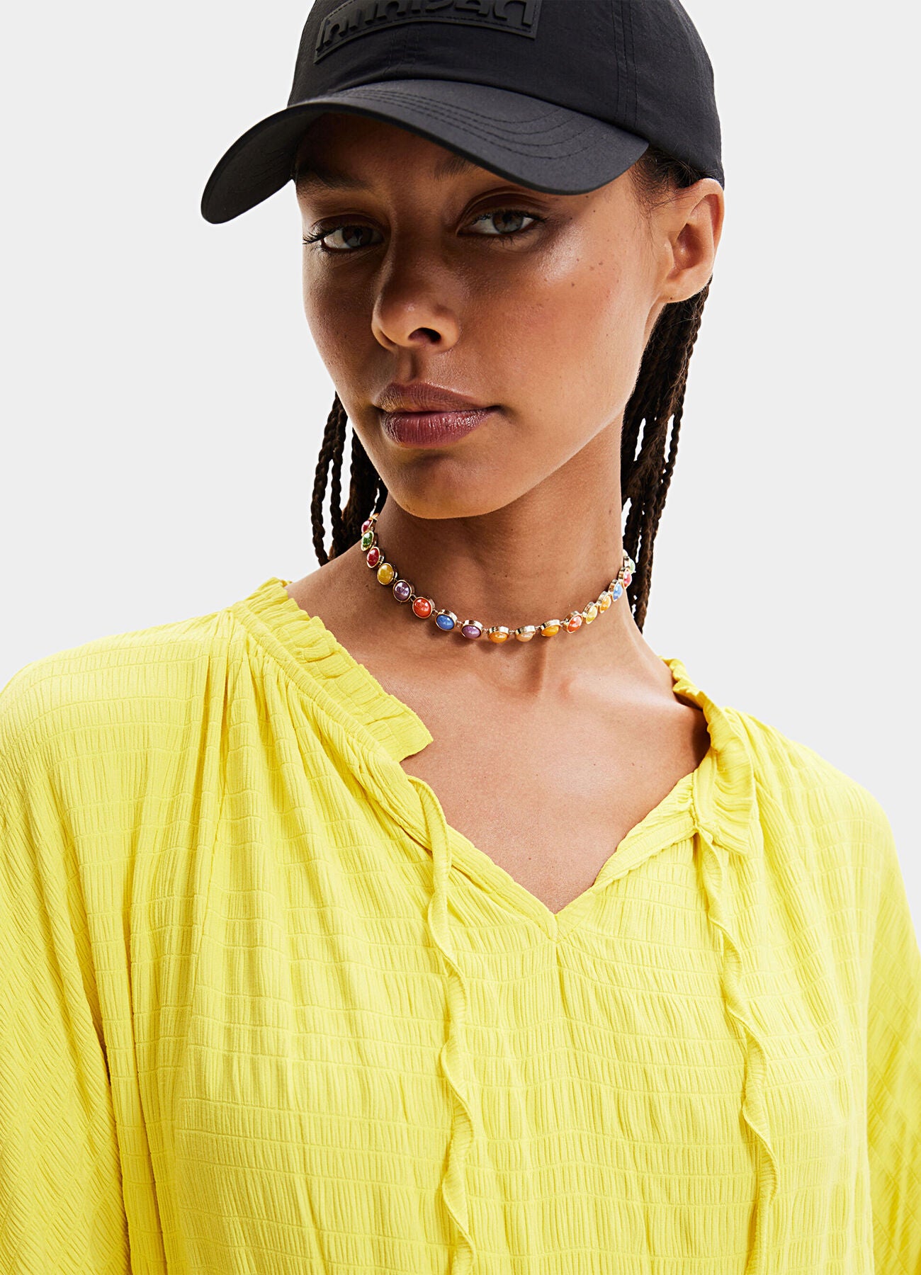 Desigual Textured Cut-Out Back Midi Dress – Yellow