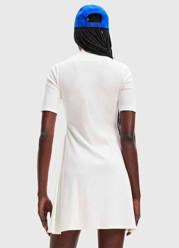 Desigual Ribbed Floral Embroidery Mini Dress – White