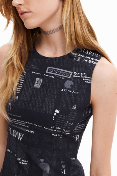 Desigual Flow Manifesto Print Mini Dress – Black