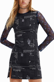 Desigual Flow Manifesto Print Mini Dress – Black