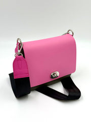 O bag mini crossbody (O Pocket style) – khaki body, powder pink lid, twist lock