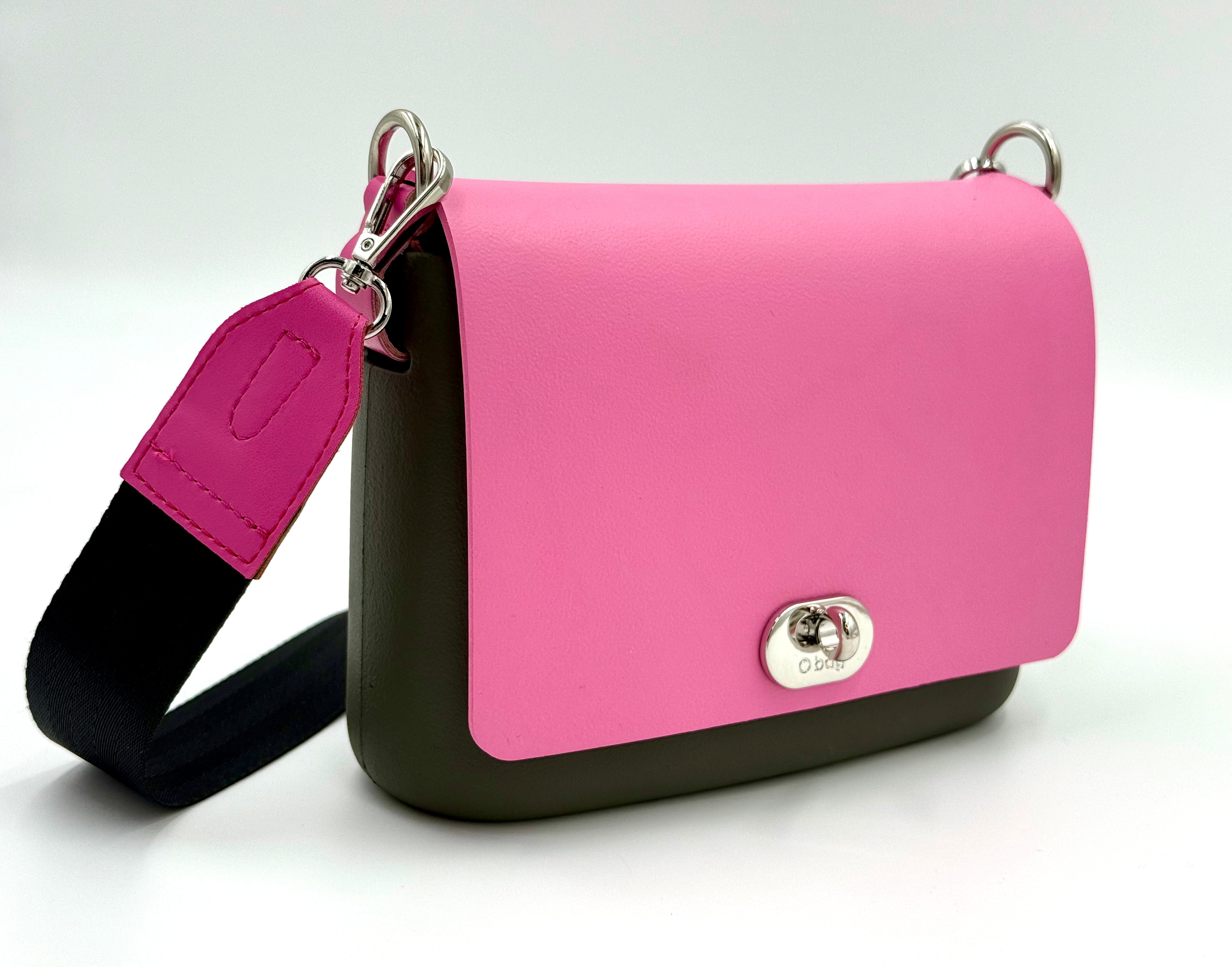 O bag mini crossbody (O Pocket style) – khaki body, powder pink lid, twist lock
