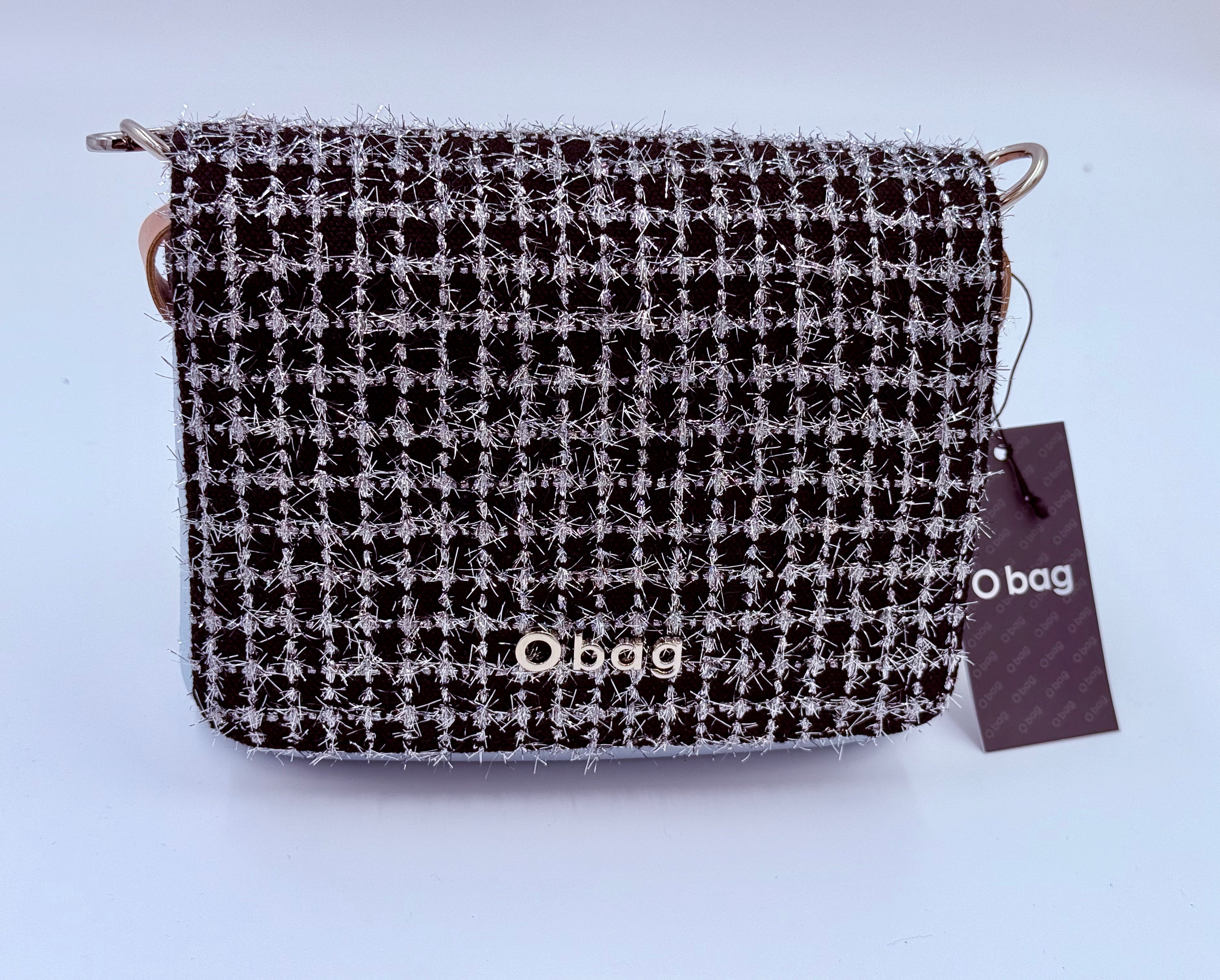 O bag Pocket táska – tweed fedéllel és mintás széles vállpánttal