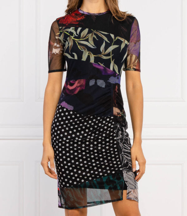 Desigual Amber Patchwork hálós miniruha – fekete, többszínű