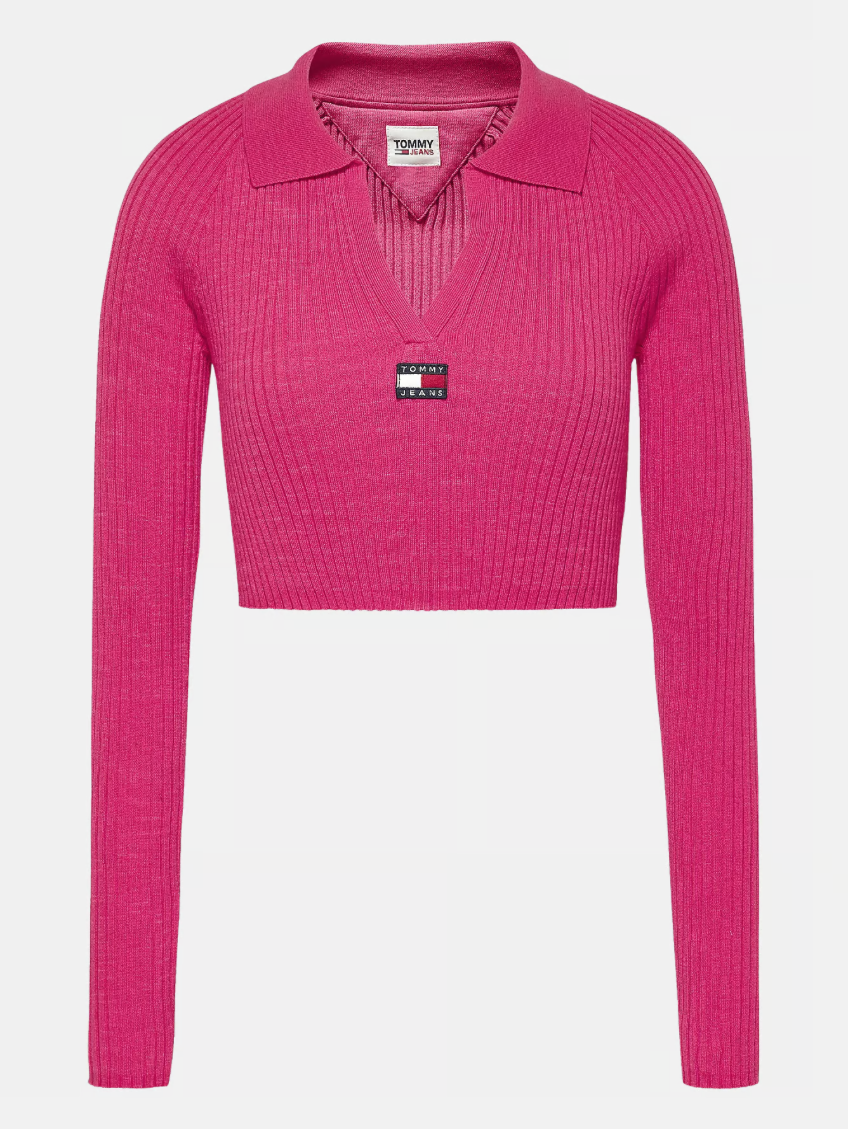 Tommy Jeans Pink Collared Cropped Sweater