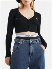 Tommy Jeans Essential Badge kardigán – fekete