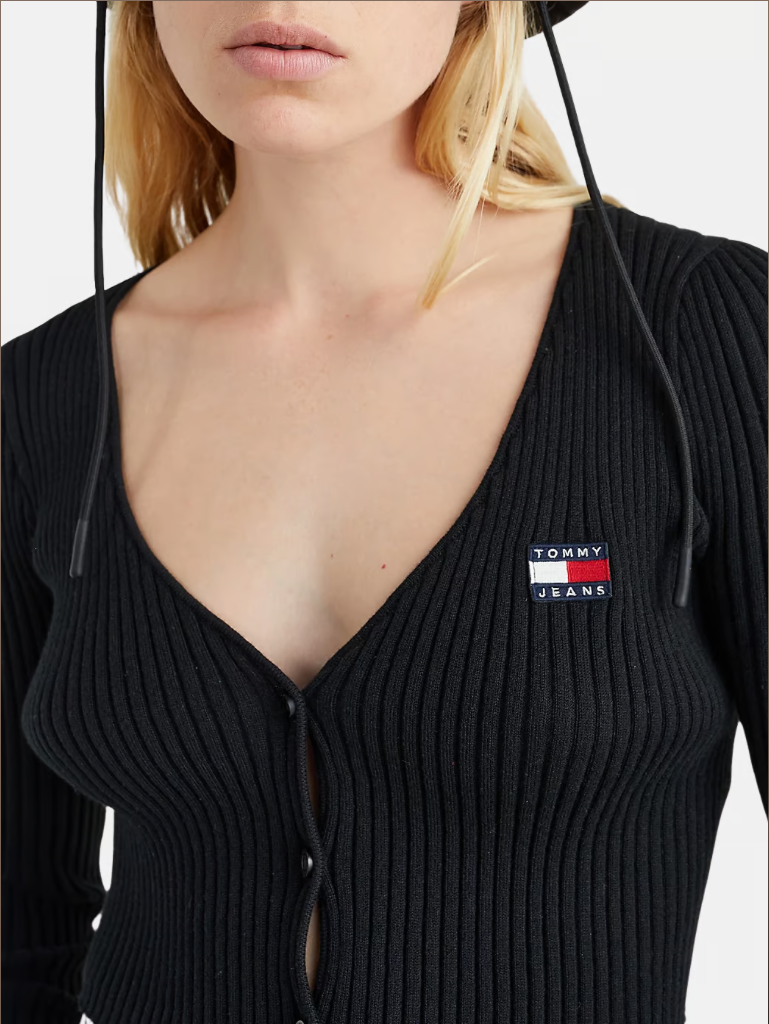 Tommy Jeans Essential Badge kardigán – fekete