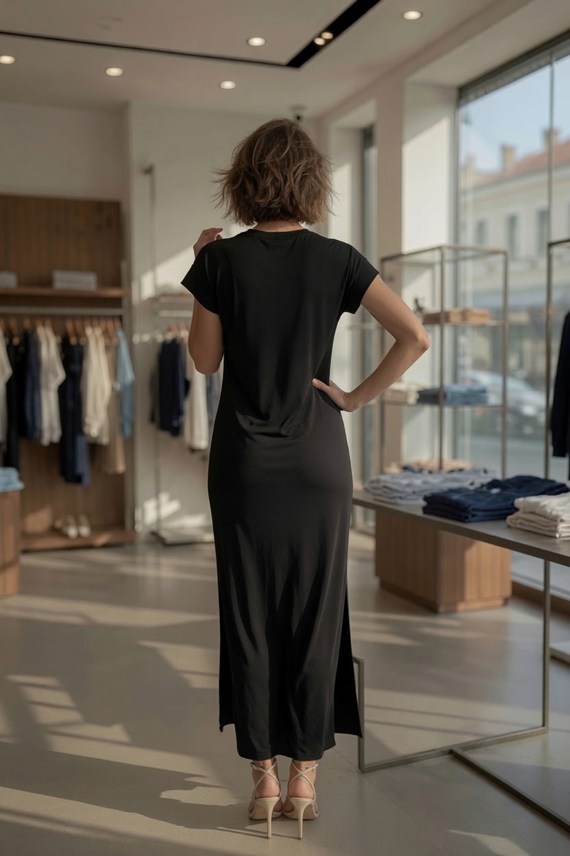 PIECES PCANDORA SS O-Neck Lena Maxi Dress – Black
