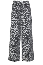 Co'couture Leo leopárdmintás, bő szárú farmernadrág – szürke