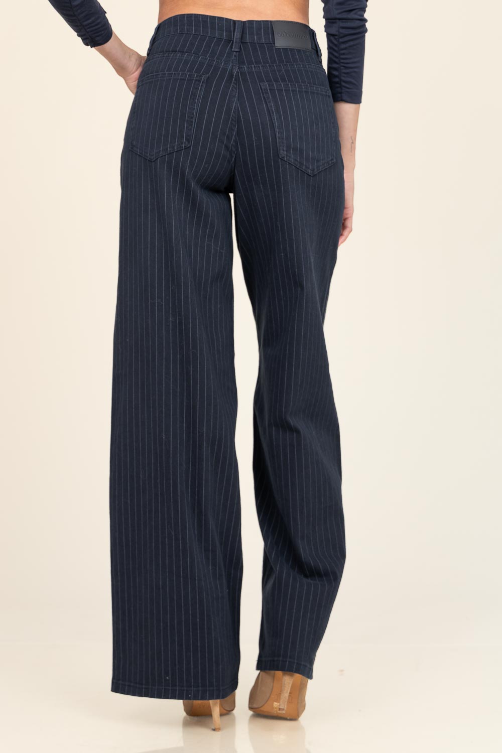 Co'couture Pin hajszálcsíkos, bő szárú farmernadrág – fekete
