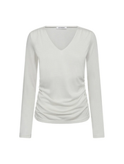 Co'couture Camilla CC hosszú ujjú, V-nyakú blúz – törtfehér